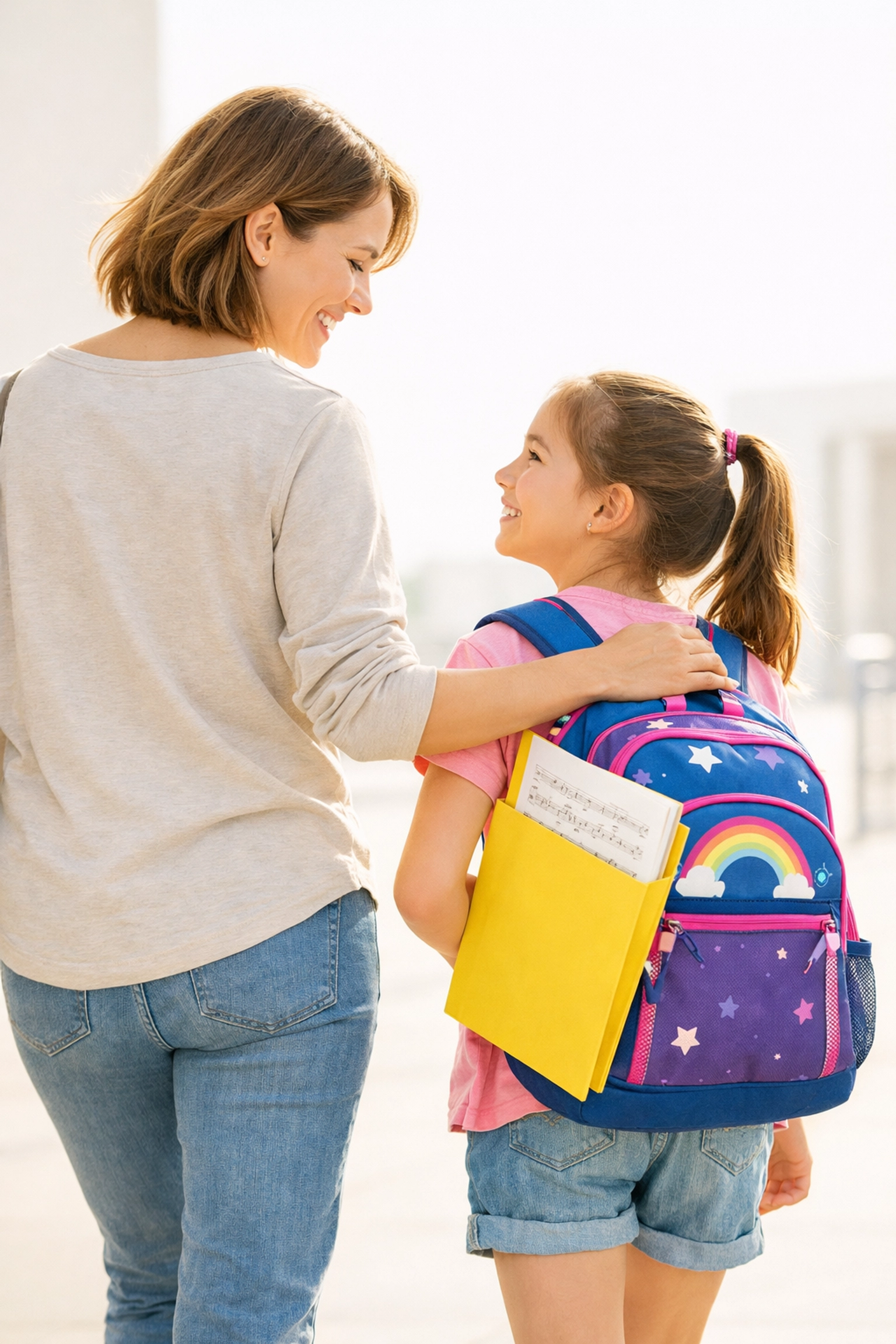 Parent and child walking home after convenient after school music program