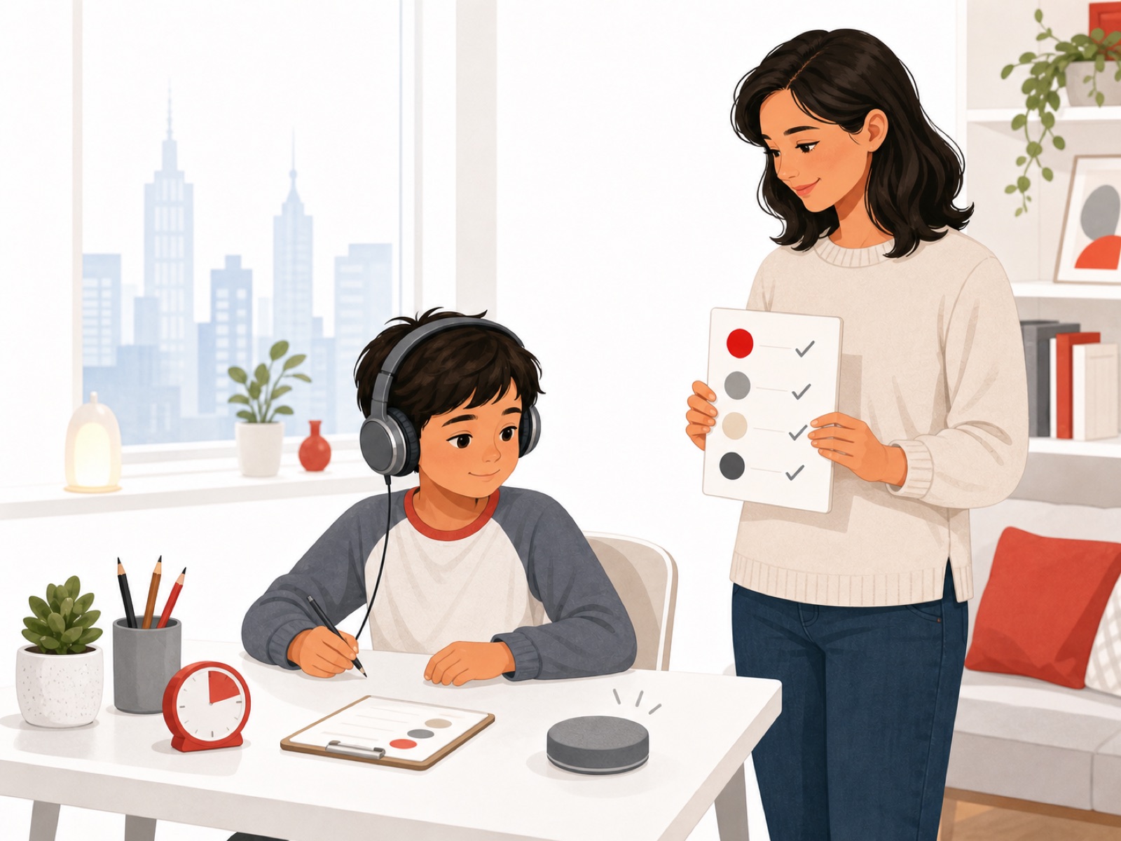 NYC child following a short home music practice routine with parent support