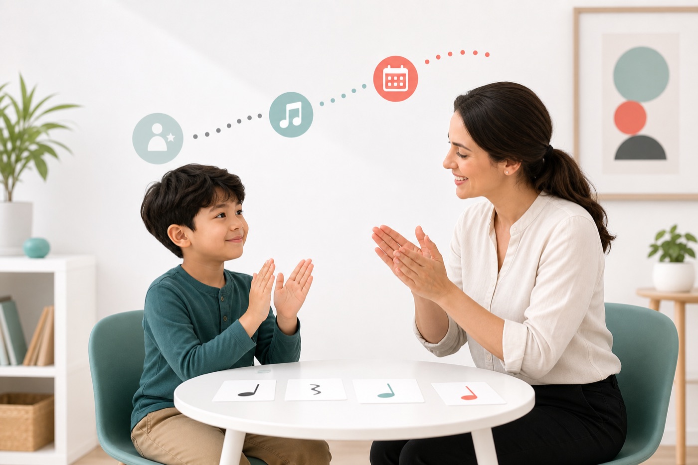 Child and teacher clapping rhythm as a sign of musical progress