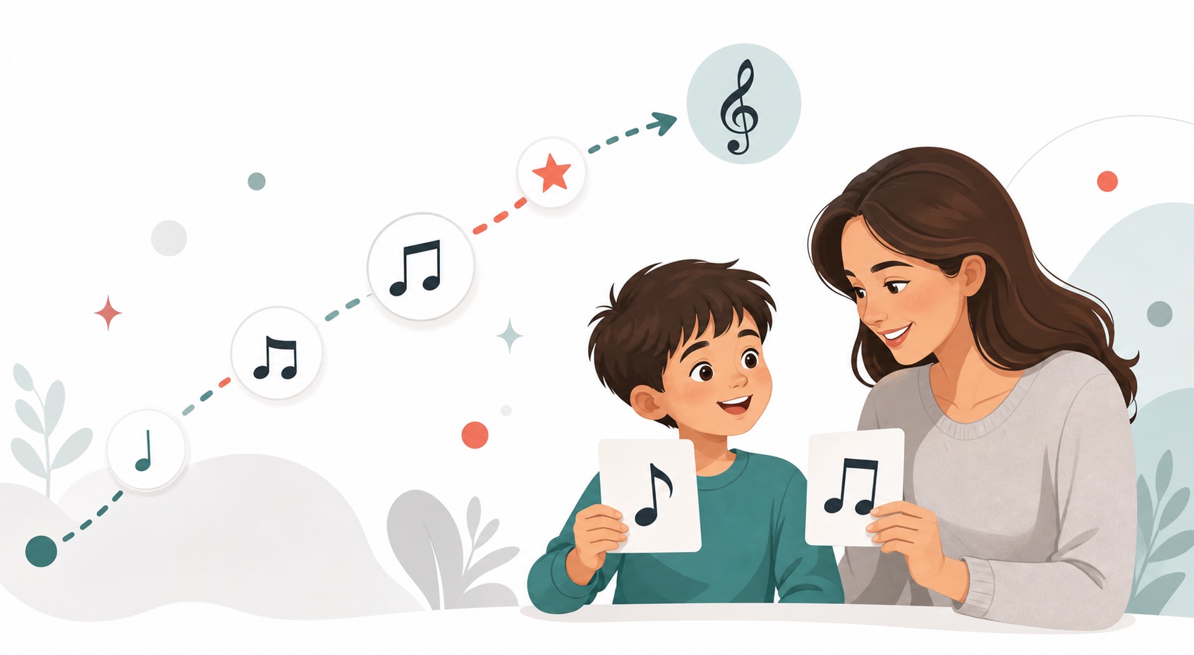 Parent and child learning music notes step by step before formal note reading