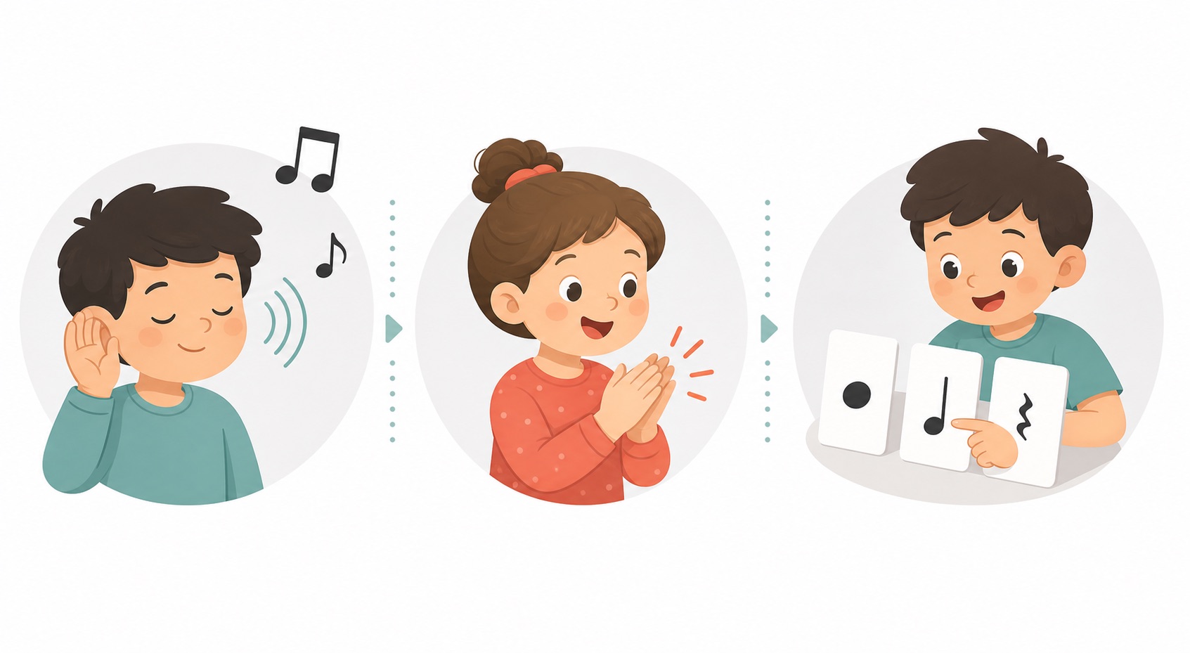 Children learning listening rhythm and pattern skills before reading music notation
