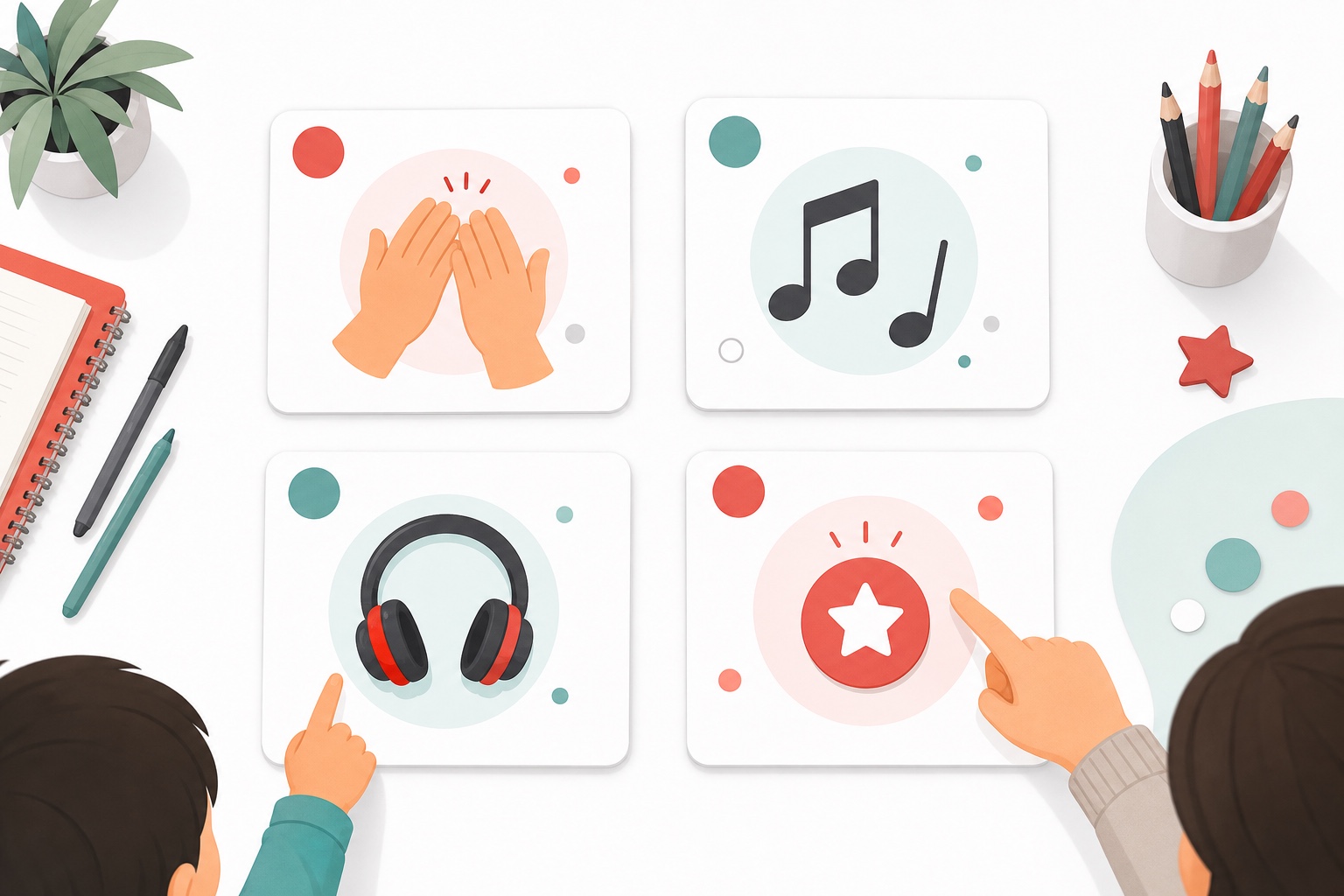 Visual checklist of rhythm listening headphones music notes and confidence for beginner piano lessons