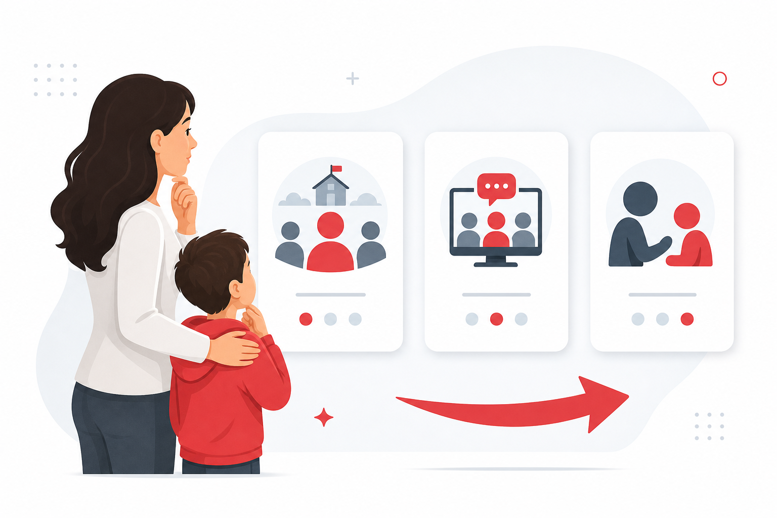 Parent and child comparing after-school online and one-on-one beginner piano lesson options