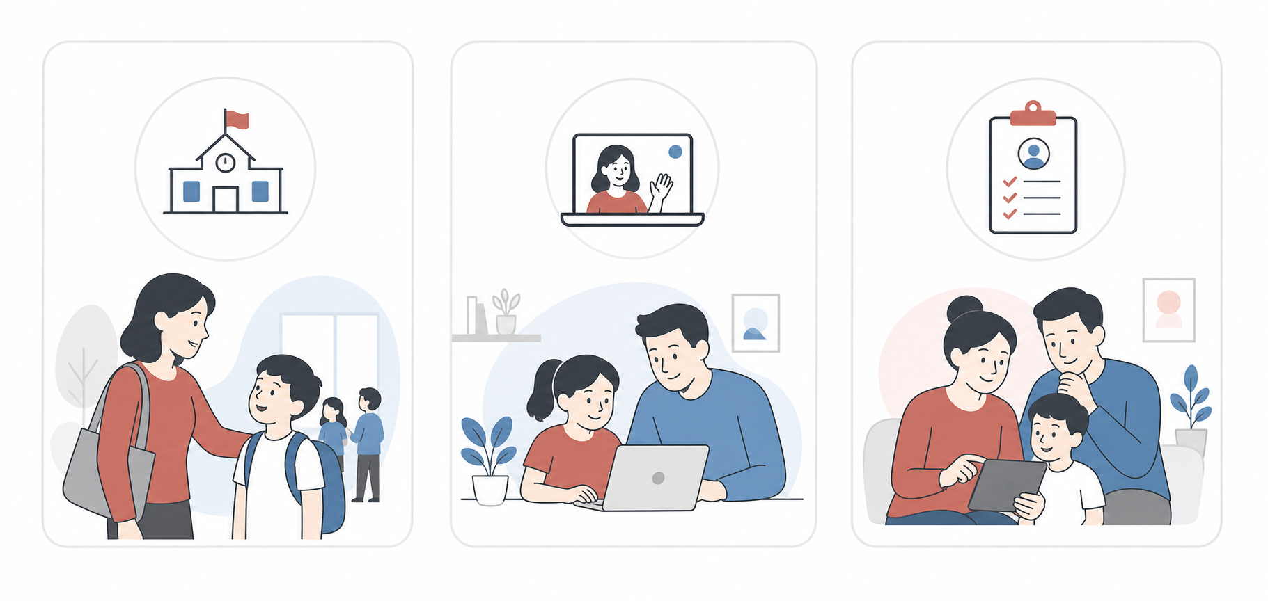 Three beginner lesson paths for families: school class, online learning, and parent signup planning