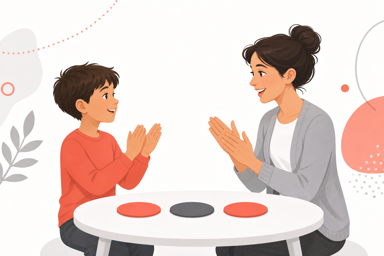 A teacher and child clapping a rhythm together