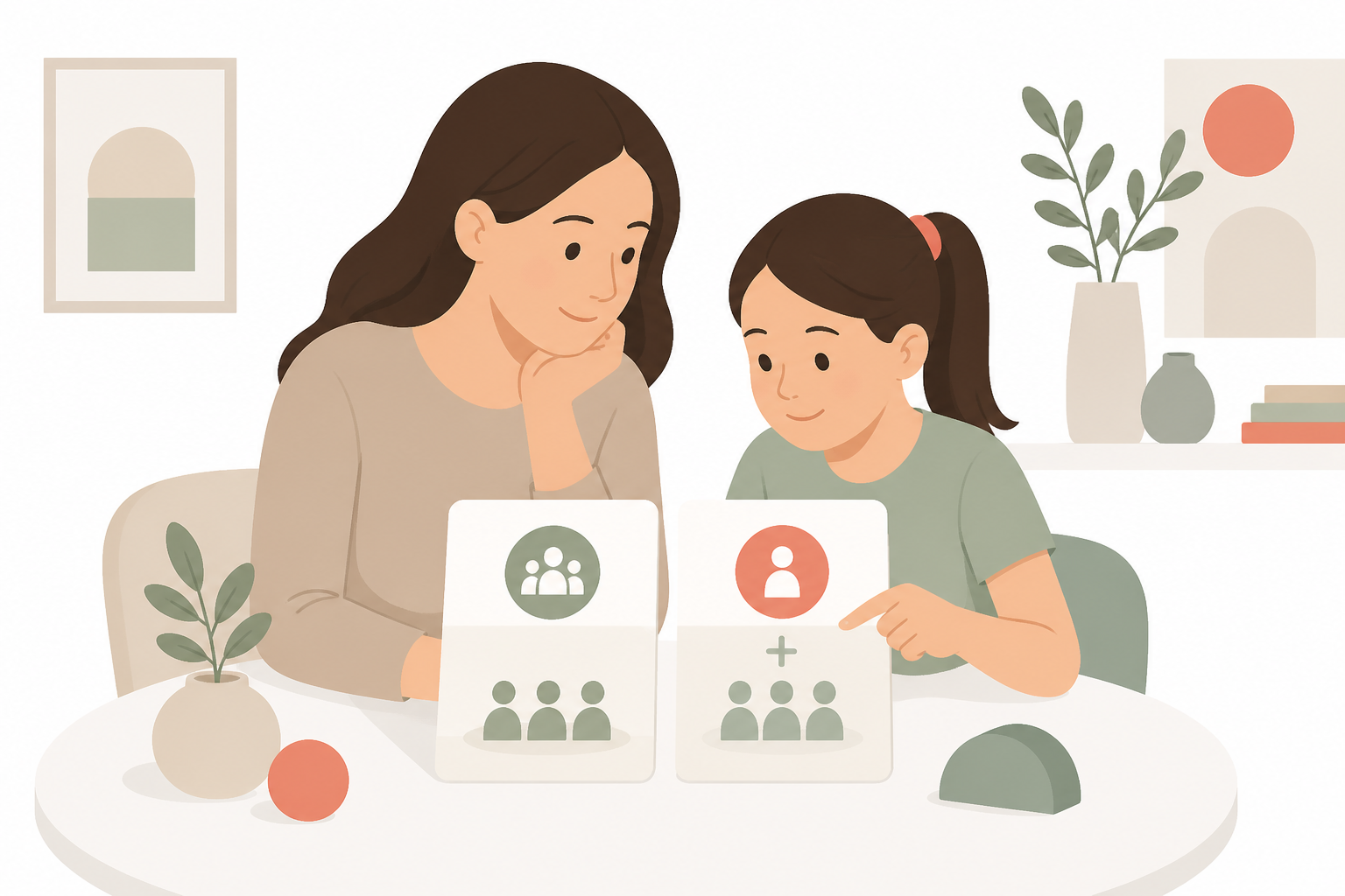 A parent and child compare group and combined lesson paths