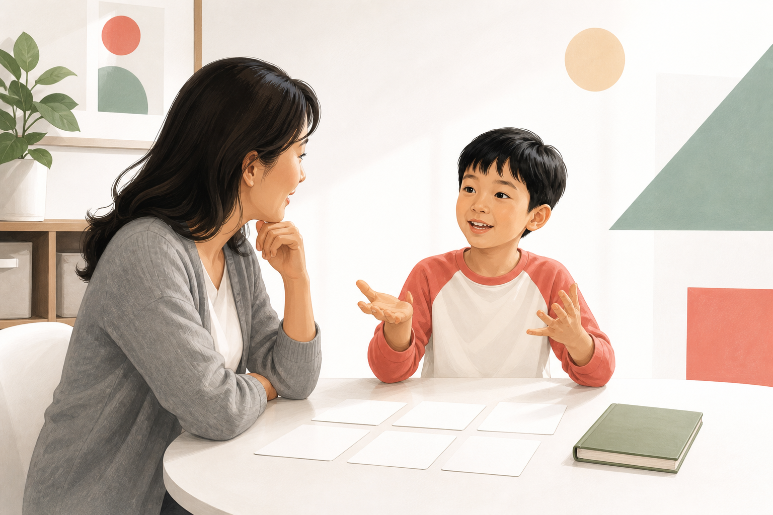A child explains a simple weekly music plan to a listening parent