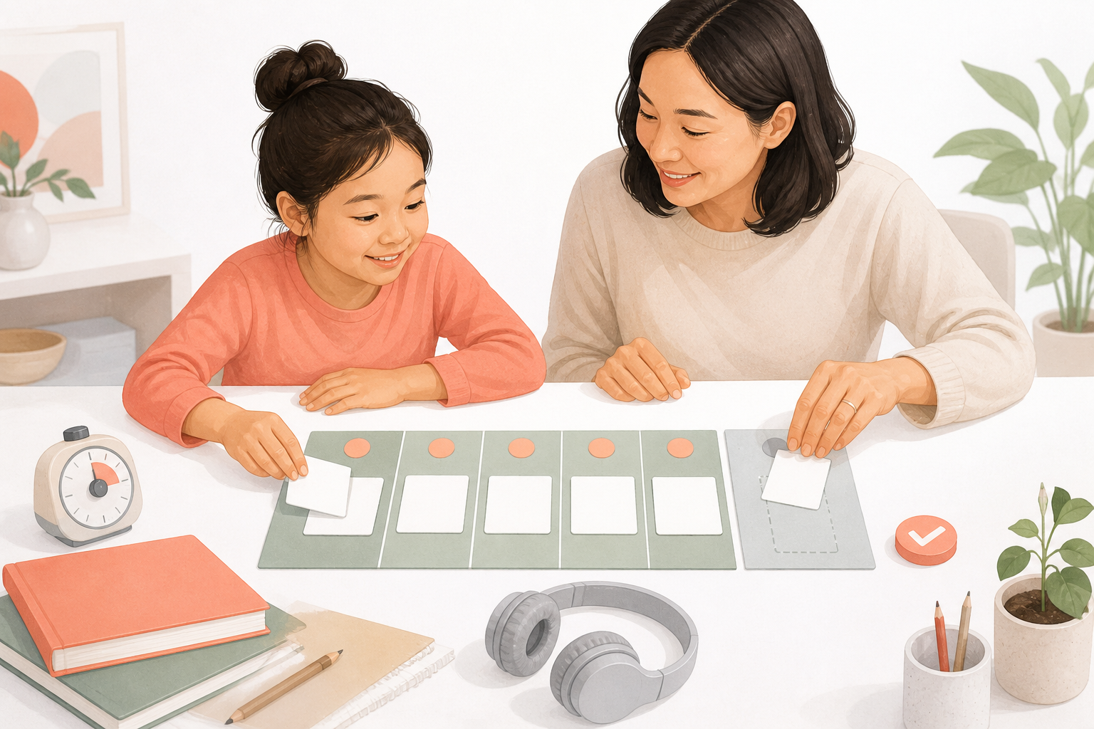 A parent and child arrange a flexible five-day learning routine with a catch-up option